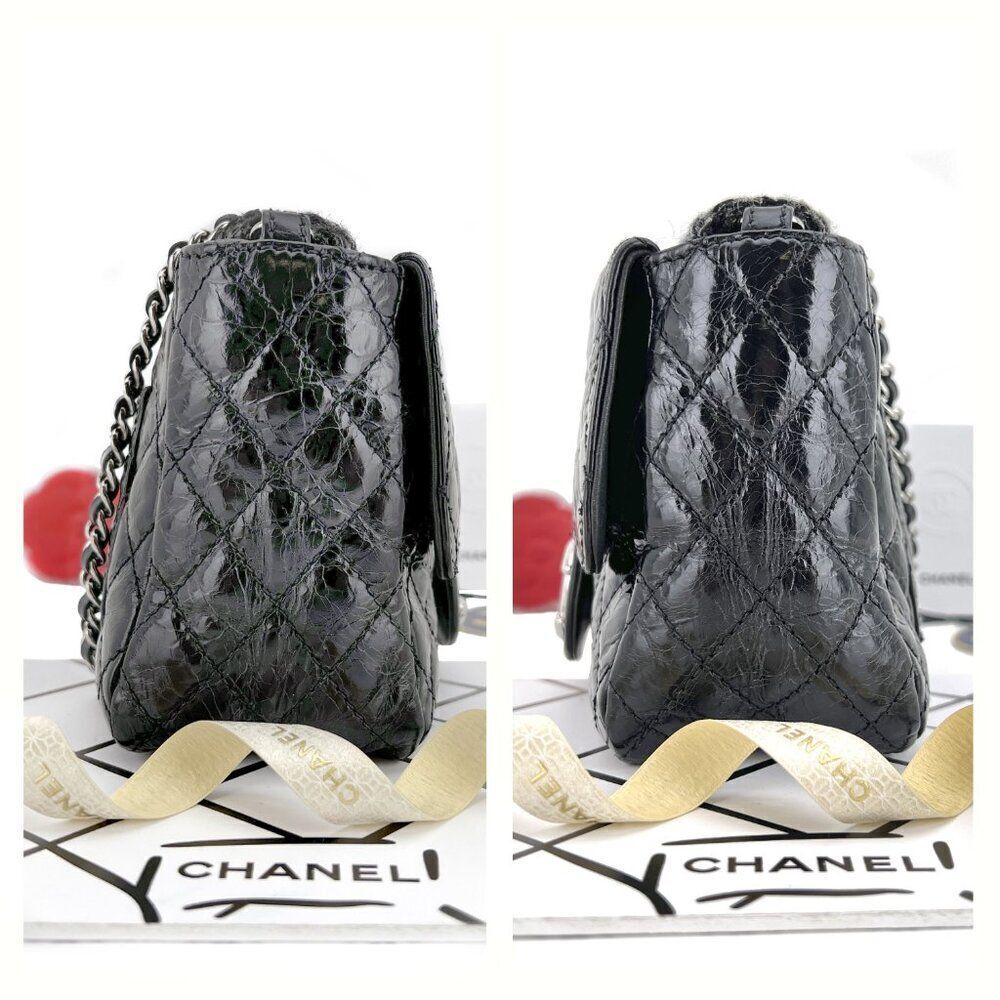 Chanel Crinkled Calfskin Leather and Tweed Classic Flap in Black - Picture 8 of 14